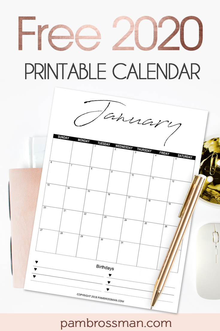 Free 2020 Printable Calendar